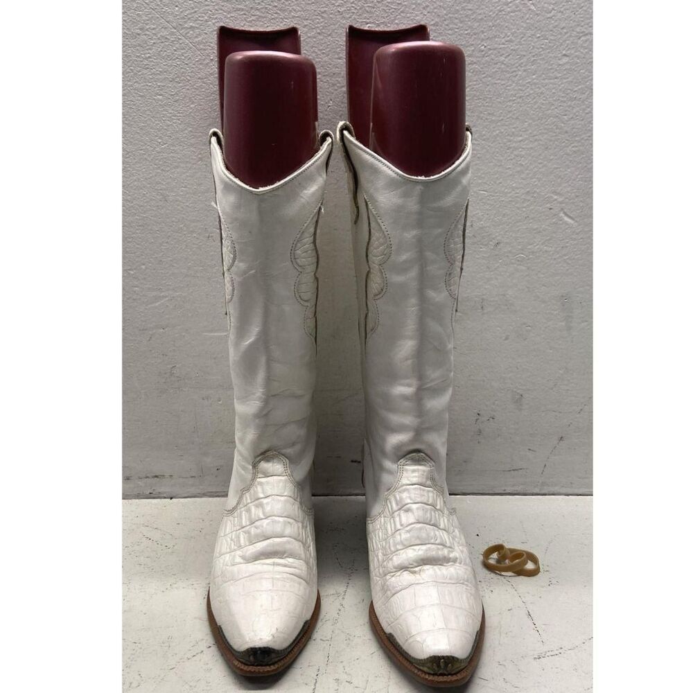 Rare Vintage White Alligator Dingo Mid-Calf Cowboy Boots - Size 6